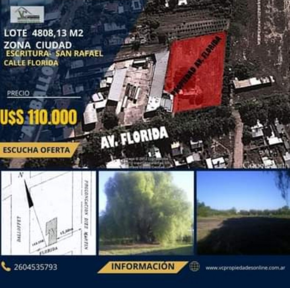 Vendo Lote de 4800 m² Sobre Av. Florida. San Rafael Idela inversion.