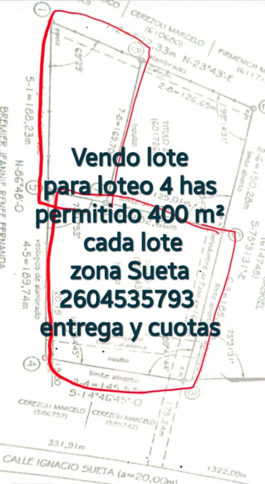 ¡EXCELENTE OPORTUNIDAD DE INVERSION EN SAN RAFAEL! Se venden 4 hectareas ideales para loteo.