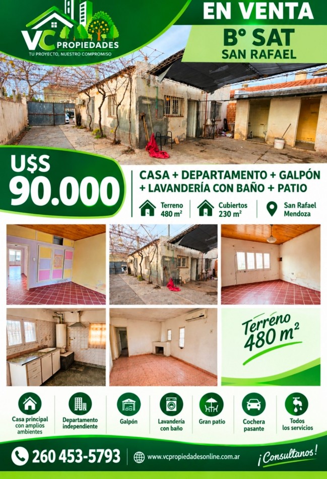 Casa + Depto+ galpon+ patio 492 m² en Barrio Sat. San Rafael
