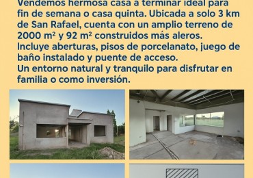 Vendo Casa a terminar zona Cerrito a 3 km de San Rafael. 